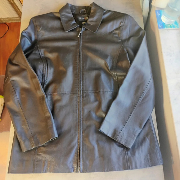 Vintage Style & Co Chocolate Brown Leather Jacket Zip Up Blazer Size Large - Picture 9 of 13